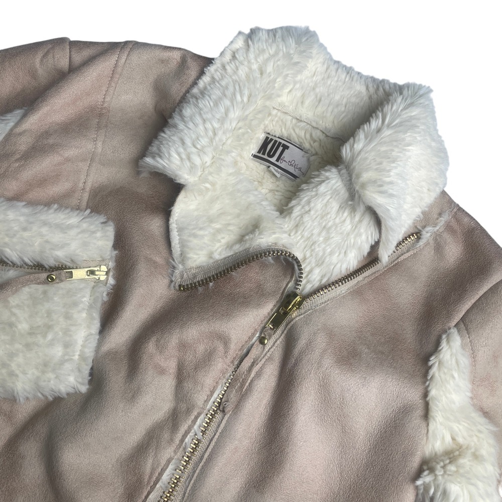 Kut From The Kloth Medium Beige Jacket‎ Full Zip Zip Sleeves Faux Fur LIned